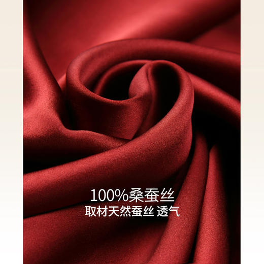 金三塔情侣真丝睡衣秋简约高级100%桑蚕丝婚庆红色长袖男女家居服（限价款）   YSF8C209+YSM9A203 商品图4