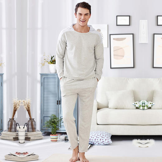 【会员价】爱帝男士休闲连帽拼色套装长袖可外穿家居服 商品图1