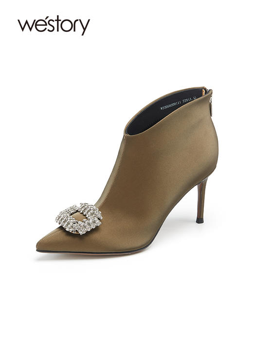 westory复古钻扣尖头细高跟增高百搭22秋新款时装短靴82091 商品图1