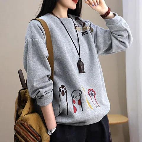 JT-2022082302 卫衣女2022新款春秋季韩版休闲时尚宽松大码百搭刺绣长袖上衣潮 商品图6