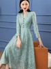 SSGS-S233LLQ158H70新款高端优雅气质收腰V领长袖绿色蕾丝连衣裙 商品缩略图2