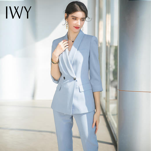 IWY/蓝色高级感西装套装女时尚职业装气质女神范修身显瘦面试正装C1600+P1548 商品图4