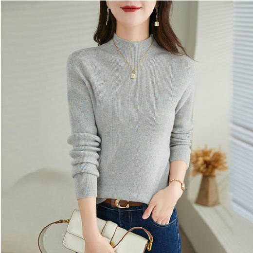ZS-8019秋冬新款羊毛衫女套头宽松半高领长袖针织衫韩版打底女士毛衣 商品图3