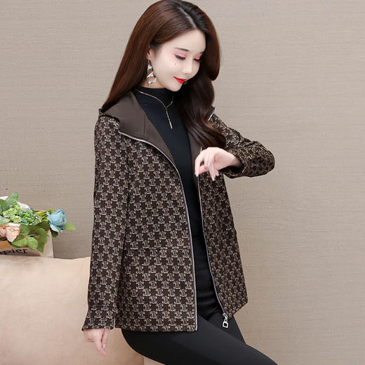 YWE 228D19时尚加厚印花连帽外套气质优雅显瘦大衣 商品图1