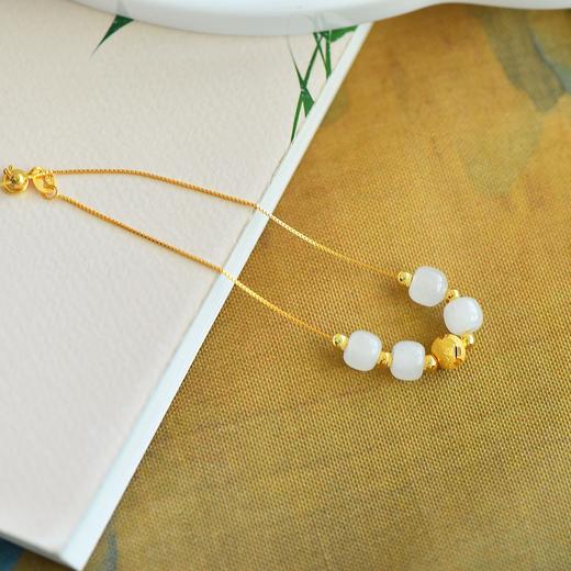 天然玉石手链伸缩调节925纯银镀金色镶和田玉手饰JX5999-2 商品图1