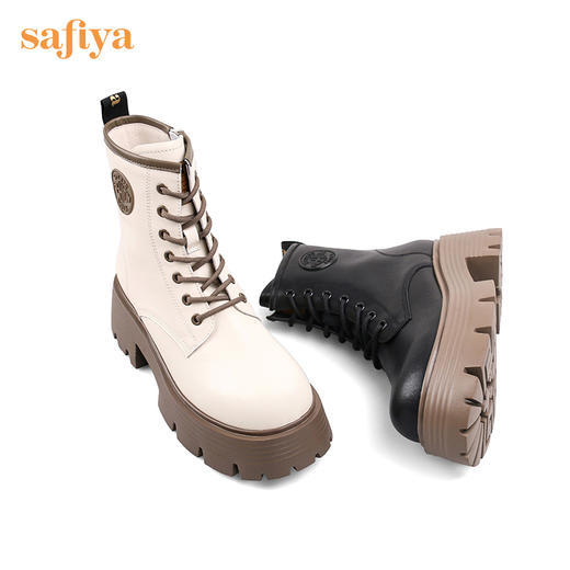 【新品特惠】Safiya/索菲娅 英伦风机车靴女2022年冬季新款厚底系带真皮马丁靴 SF24116139 商品图10