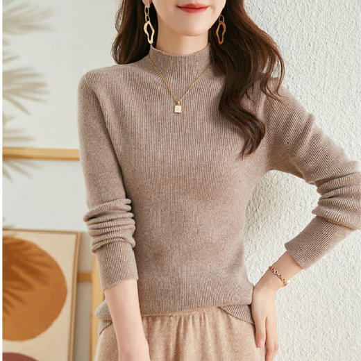 ZS-8019秋冬新款羊毛衫女套头宽松半高领长袖针织衫韩版打底女士毛衣 商品图2