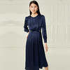 EITIE爱特爱气质圆领压褶缎面收腰长裙连衣裙通勤显瘦秋新款C2207042 商品缩略图1