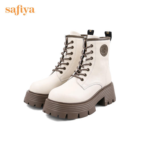 【新品特惠】Safiya/索菲娅 英伦风机车靴女2022年冬季新款厚底系带真皮马丁靴 SF24116139 商品图8