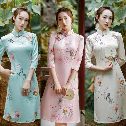 时尚改良麂皮绒，小A版七分袖旗袍GX-22921 商品图0