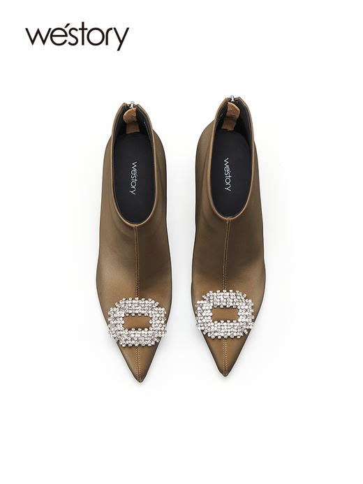 westory复古钻扣尖头细高跟增高百搭22秋新款时装短靴82091 商品图3