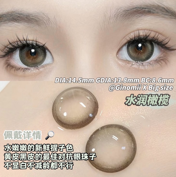 GINOMII半年抛隐形眼镜 水润橄榄14.5mm 1副/2片-VVCON美瞳网5