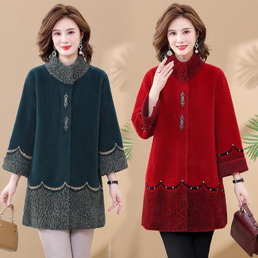 SJG-3359080990 秋冬新款水貂绒洋气立领外套女胖妈妈加大码中长款毛呢大衣 商品图1