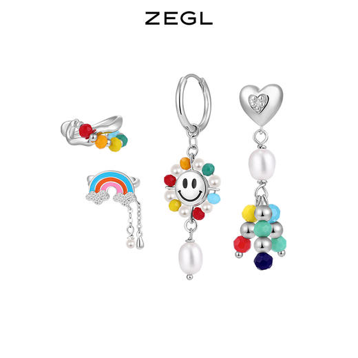 ZEGL设计师彩虹园游会耳妆盘耳夹女无耳洞耳骨夹耳环耳钉银针耳饰 商品图0