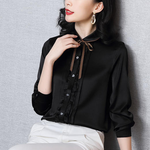 真丝衬衫女士2022年新款秋季时尚洋气小个子法式别致上衣HR-WS20069 商品图2