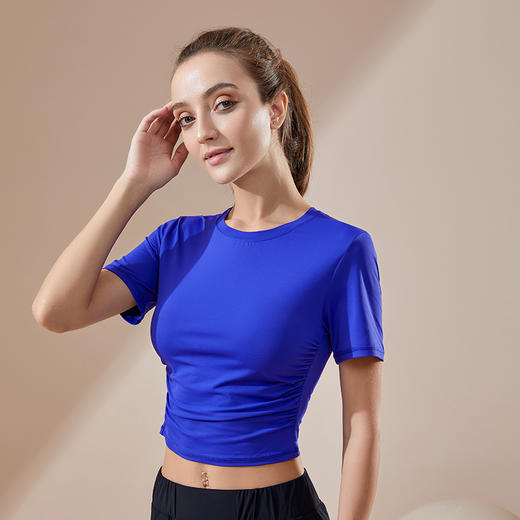 《七夕特惠 不退不换》哈瓦塔亲肤裸感褶皱速干短袖上衣（无胸垫） 商品图6