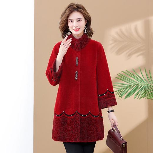 SJG-3359080990 秋冬新款水貂绒洋气立领外套女胖妈妈加大码中长款毛呢大衣 商品图5