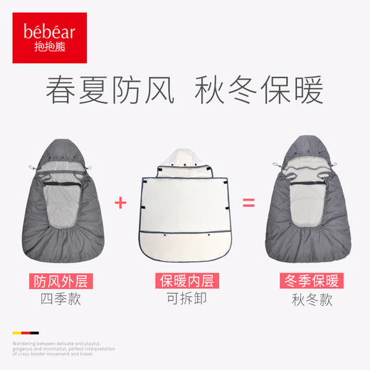 【多功能婴儿披风，防雨防风又防尘】bebear抱抱熊宝宝背带腰凳斗篷披风婴儿秋冬外出防挡风保暖罩多功能中长款披风 商品图3