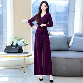 新款韩版休闲宽松时尚气质系带阔腿裤两件套装HR-WHA1019