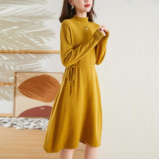 纯色优雅，羊毛半高领长袖收腰针织连衣裙SM-82298288 商品图2