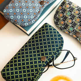 日系复古格纹眼镜盒便携文艺布艺眼镜盒