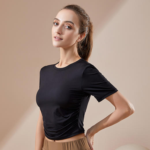 《七夕特惠 不退不换》哈瓦塔亲肤裸感褶皱速干短袖上衣（无胸垫） 商品图5