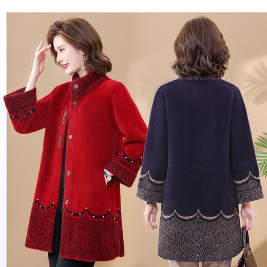 SJG-3359080990 秋冬新款水貂绒洋气立领外套女胖妈妈加大码中长款毛呢大衣 商品图2