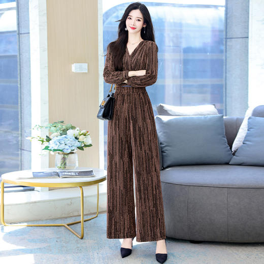 新款韩版休闲宽松时尚气质系带阔腿裤两件套装HR-WHA1019 商品图3