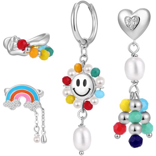 ZEGL设计师彩虹园游会耳妆盘耳夹女无耳洞耳骨夹耳环耳钉银针耳饰 商品图1