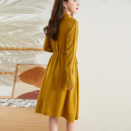 纯色优雅，羊毛半高领长袖收腰针织连衣裙SM-82298288 商品图3