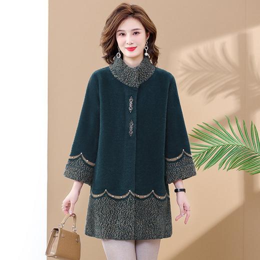 SJG-3359080990 秋冬新款水貂绒洋气立领外套女胖妈妈加大码中长款毛呢大衣 商品图6