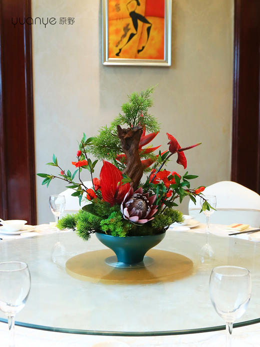 新中式高端餐桌花摆花酒店餐厅茶室客厅玄关摆设件茶几装饰仿真花 商品图0