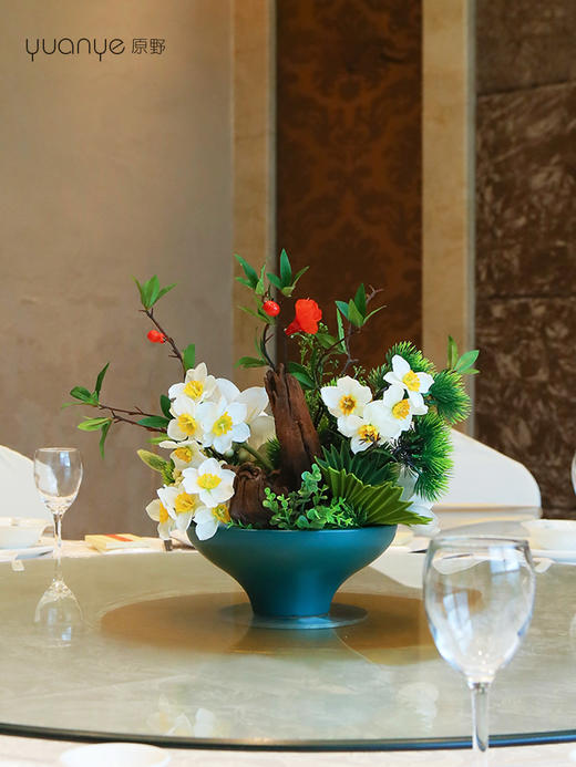 新中式高端餐桌花摆花酒店餐厅茶室客厅玄关摆设件茶几装饰仿真花 商品图2