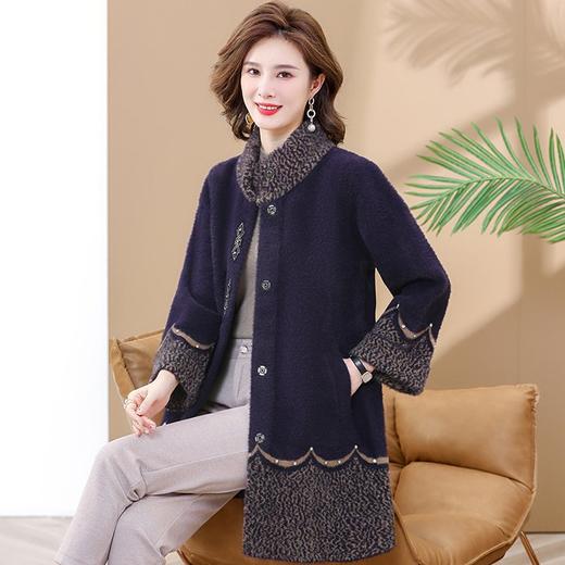 SJG-3359080990 秋冬新款水貂绒洋气立领外套女胖妈妈加大码中长款毛呢大衣 商品图7