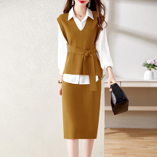 秋季新款，翻领OL风衬衣搭配时尚气质显瘦三件套装HR-WY23039 商品图3