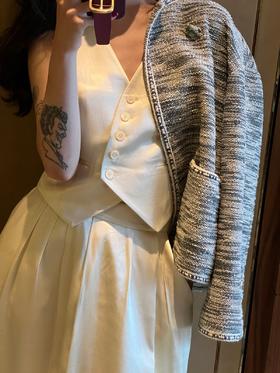 醋酸羊毛梨子冰糕秋季马甲和长裙