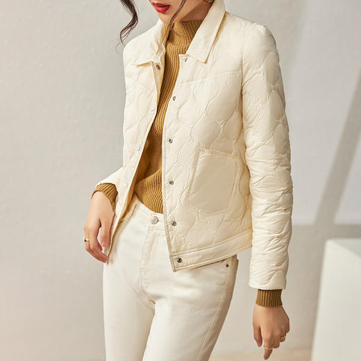 秋冬新款，波浪绗缝防跑绒90白鸭绒短款轻薄羽绒服外套上衣WLZD-2221708 商品图0