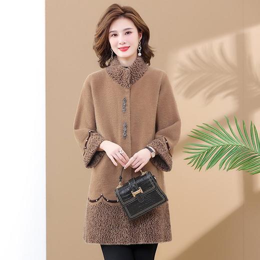SJG-3359080990 秋冬新款水貂绒洋气立领外套女胖妈妈加大码中长款毛呢大衣 商品图8
