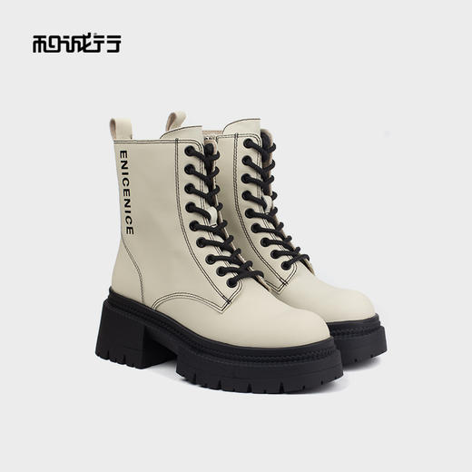 和诚行 2022秋冬新款系带厚底增高短筒靴女百搭帅气马丁靴0070533 商品图0