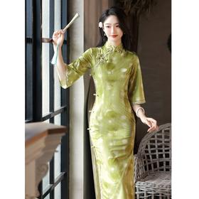 复古气质丝绒旗袍年轻款改良秋季新款民国风倒大袖旗袍裙BJS-609