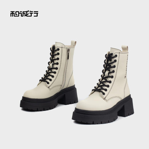 和诚行 2022秋冬新款系带厚底增高短筒靴女百搭帅气马丁靴0070533 商品图2