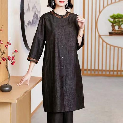 C08322 今年流行风衣外套女秋款外穿改良旗袍妈妈秋装开衫黑色裙子 商品图3