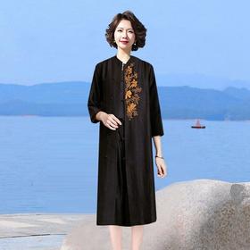 C08322 今年流行风衣外套女秋款外穿改良旗袍妈妈秋装开衫黑色裙子