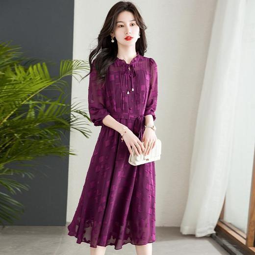 QYM-FC460 时尚优雅气质收腰显瘦花边领九分袖连衣裙 商品图3