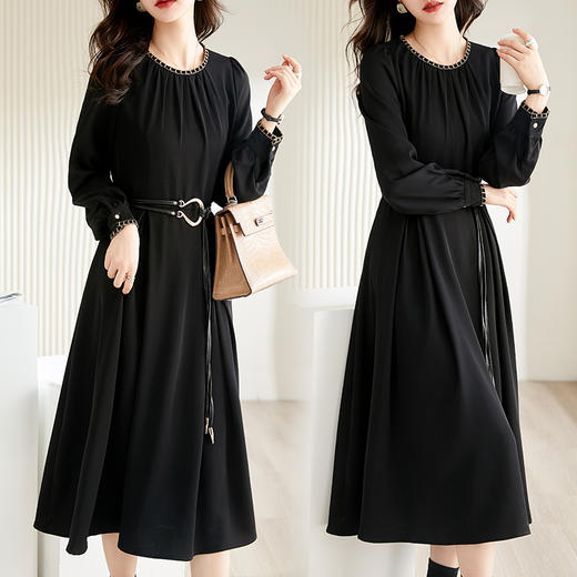 纯色优雅，长袖时尚秋装连衣裙HR-QY22915 商品图2