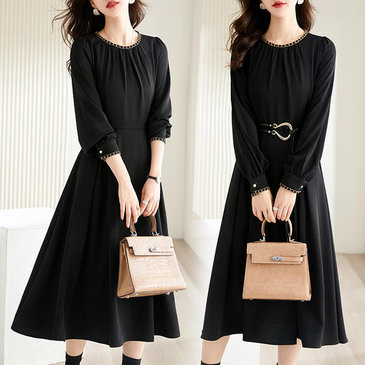 纯色优雅，长袖时尚秋装连衣裙HR-QY22915 商品图1