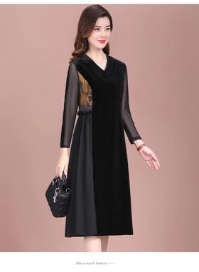 诗恩醋酸丝绒拼接连衣裙8812款（4）