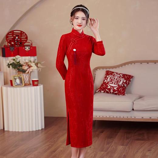【红影】高档复合蕾丝面料修身旗袍CJS70102 商品图0
