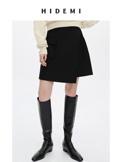 HIDEMI 黑色牛皮/麂皮经典款方尖头内增高长靴 商品图4