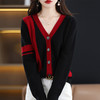 秋冬新款开衫V领撞色外穿毛衣宽松百搭针织外套HT-YX3351-3 商品缩略图0